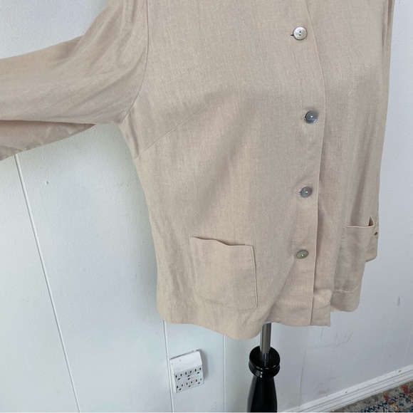 Laura Scott Linen Blend 3/4 Sleeve Chore Coat Sz 14 Beige Embroidered Cut Out - Picture 6 of 11